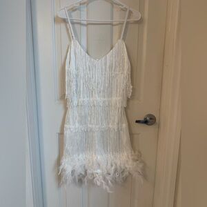 *New Without Tags* White Fringe & Feather Party Dress